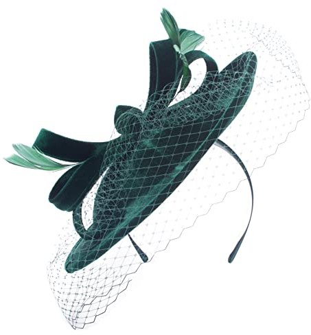 Lawliet Womens Velvet Veil Netting Wedding Occasion Church Fascinator Headpiece Hat A614 (Dark Green)