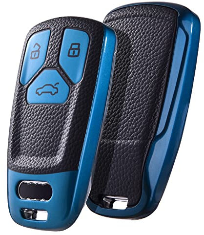 OATSBASF Autoschlüssel Hülle kompatibel mit Audi A4L A6L A8 Q5 Q7 TTS TT, Seat 3-Tasten Schlüsselhülle Cover TPU Schlüsselbox (für Audi, PW-Blau)