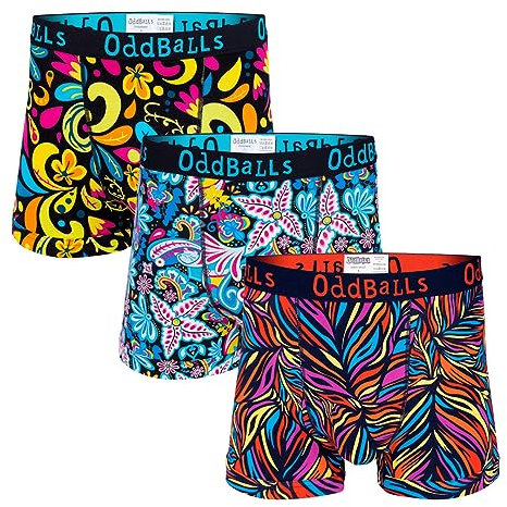 OddBalls Mens Boxers Multipack – 3 Classic Fit Cotton Boxer Shorts, Underwear with Elastic Waistband – Breathable, Soft Mens Boxer Briefs (UK, Alpha, S, Regular, Regular, Botanics Bundle)