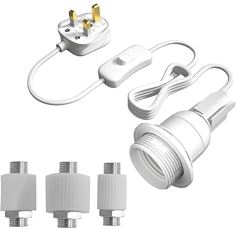 Bonlux Adaptateur Bouteille pour Douille de Lampe, Douille E27 avec Cable et Interrupteur, Kit Lampe Bouteille de Vin, Support Lampe Bouteille, DIY Bottle Lamp Kit, Blanc, Lot de 1