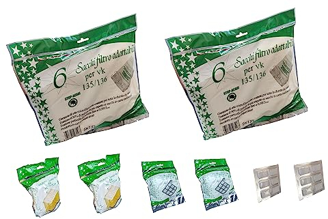 Kit 2 Anni di Ricambi Compatibili Vorwerk Folletto VK135 VK136 – 12 Sacchetti, 2 Filtri HEPA H11, 2 Filtri Motore, 12 Profumatori – Alta Filtrazione