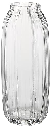 Grand Vase en Verre Transparent pour Fleurs Buders Tall Glass Vases,H-32cm Simple Striped Design for Home Floor Decor,Farmhouse Decor, Centerpiece Coffee Table Decorations