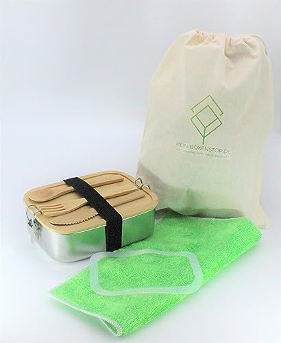 BOXENSTOP Edelstahl Brotdose mit Bambusdeckel der Marke Lebensmittelechte Lunchbox für Kinder und Erwachsene | Brotdose Kinder | Brotdose Erwachsene (Edelstahl/Bambus Lunchbox 800 ml)