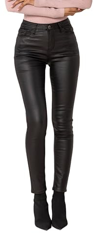 Nina Carter LC001 Pantalon taille haute pour femme aspect cuir push-up stretch, Noir (Lc001-1), L mince