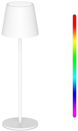 K-Bright LED Dimmbare Akku Tischlampe Kabellose, Wiederaufladbar Warme Lichtfarbe 3000K+RGB Tischleuchte mit USB-C, Aluminium, IP54 Wasserdichte, Weiß