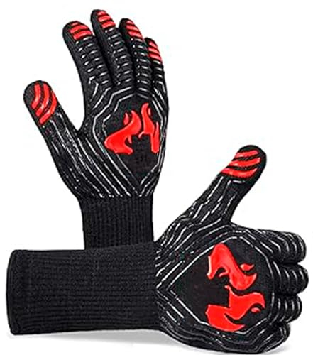 Guantes Barbacoa – Guantes Horno - Guantes Horno Cocina - Accesorios Barbacoa – Guantes para Horno Resistentes al Calor hasta 800℃ Parrilla, Certificación EN407 (Negro, L-XL)