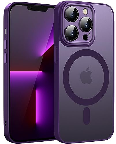 KPPIT Magnetic Case for iPhone 13 Pro 6.1-inch Compatible with MagSafe,Translucent Matte Back Camera Lens Full Protect Slim Shockproof Phone Cover-Deep Purple