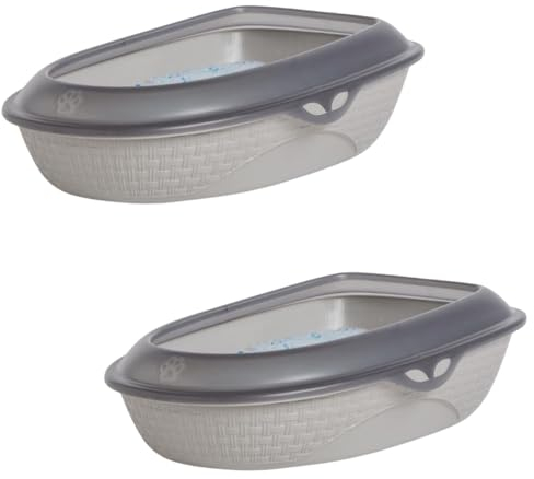 2X Katzentoilette XXL 60 cm Rattan Optik 2 Stück Dopplepack Katzenklo Katzen Schalen Toilette WC Rand