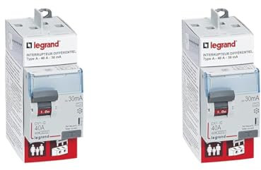 Legrand - Interrupteur différentiel bipolaire - 2P - type A 30mA arrivée haut/départ haut 40A (Lot de 2)