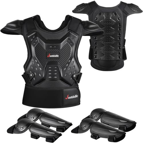 JUSTDOLIFE 5 Stück Motorrad Schutz Jacke, 2024 Neues Modell Kinder Motorrad rüstung mit Knieschoner Ellbogenschoner Brustpanzer Racing für Outdoor Sport