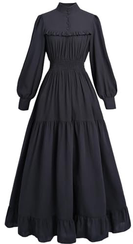 CR ROLECOS Black Victorian Dress for Women Vintage Medieval Dresses Long Sleeve Edwardian Dress Gothic Renaissance Costume L