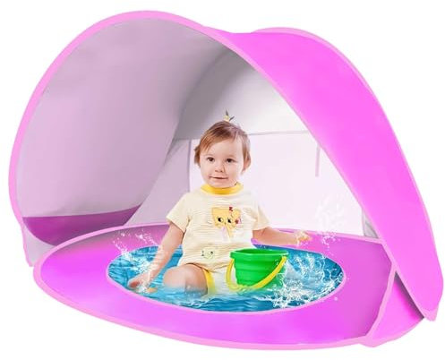 mumisuto Tienda de Campaña Baby Beach, Pop up Tienda de Bebé con Piscina, Bolsa de Almacenamiento, Anti UV 50+, Plegable Portátil Carpa Playa, para Jardín, Camping, Picnic (Rosa)