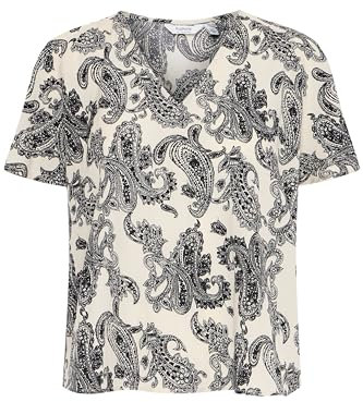 b.young BYHAISLEY Damen Bluse Shirt Blusenshirt Gemustert mit V-Ausschnitt Kurzarm Loose fit, Größe:38, Farbe:Black Mix (200453)