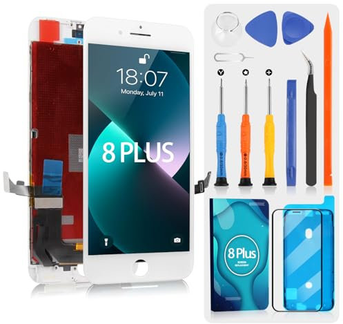 Pantalla para iPhone 8 Plus LCD Display 3D Pantalla táctil digitazer Assembly para iPhone 8 Plus A1864 A1897 A1898 con kit de herramientas de reparación blanco (5,5 pulgadas, no para iPhone 8)