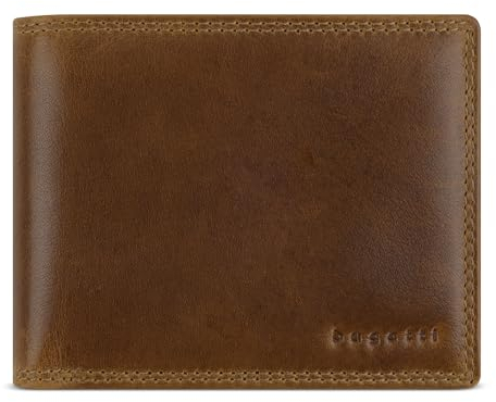 Bugatti Savona Herren-Geldbörse aus pflanzlich gegerbtem Büffelleder, RFID-Portemonnaie, Querformat, Cognac