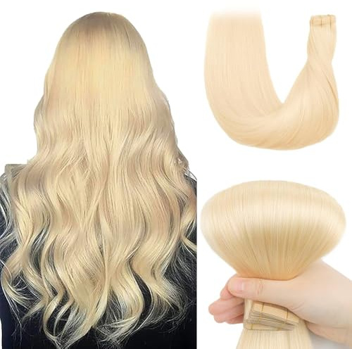 YDDM Tape Extensions Echthaar Hellblond 20pcs 40cm 40g Bleichblond Remy Invisible Tape in Extensions Echthaar Blonde Tapes Ins Dunkelblond Tape Extensions Skin Weft Haarverlängerung(16Zoll,613#)