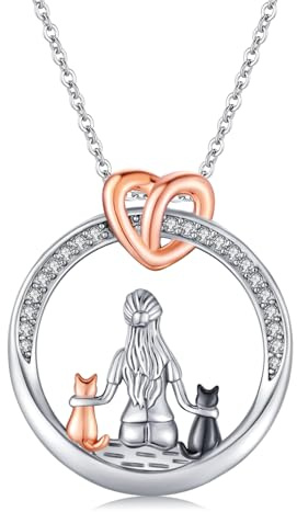 CHENGHONG Kette Katze Damen 925 Sterling Silber Katzen Anhänger Halskette Katze Schmuck Geschenke für Mädchen Frauen