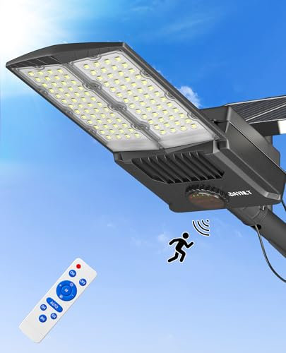 JAYNLT Y-7000W Lampadaires Solaires Extérieur, 6500K Parking Terrain Commercial Projecteur Extérieur avec Détecteur de Mouvement, IP67 Étanche Lampe Solaire Sécurité pour Allées, Garage