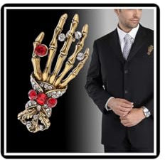 Kristall Hand Skelett Brosche Strass Schädel Palme Corsage Punk Anzug Rock Mantel Abzeichen Accessoires für Frauen Männer Damen Herren (Gold)