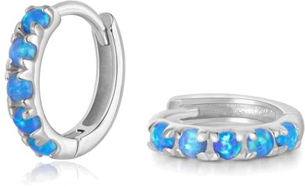 SILBERTALE Damen Opal Creolen Ohrringe Silber 925 Mit Blau Opal Kleinen Creolen Nickelfreie Ohrringe 6mm