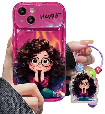 Nogkdyc Kawaii Handyhülle Für iPhone 15 Gebratene Brille Girl Anhänger Für iPhone 14Promax Mobiltelefonhülle Für iPhone 15 Flip Mirror Transparent Phone Case
