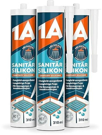 1A Sanitär Silikon für Bewegungs-, Dehnungs- und Anschlussfugen, sandgrau, 3x 310 ml