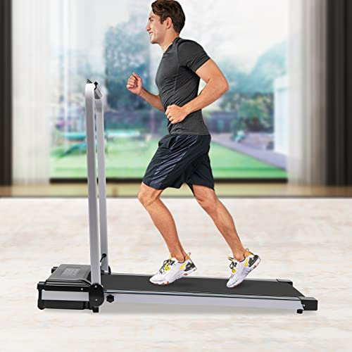 MEELRYD Cinta de correr eléctrica para el hogar, sendero plegable, 0,8-10 km/h, 2 HP debajo del escritorio, pantalla LED y control remoto para el hogar, oficina, color negro