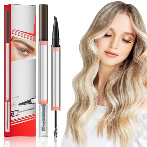 2-in-1 Brow Pen and Sealing Brow Gel, 2024 Neu Professional Makeup Micro Brow Pencil, Doppelseitig Eyebrow Pencil, Lang anhaltend Wasserfest für erzeugt Natürliche Augenbrauen (Hellbraun)