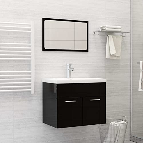 Somanki Juego de Muebles de baño de 2 Piezas aglomerado Negro Brillante, Muebles para Baño, Muebles para Lavabo, Armario Baño