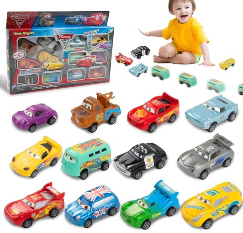 AVCXEC Auto Spielzeug, 12 Stück Cars Spielzeug, Spielzeugauto Set, Mini Auto Spielzeug, Cars Cartoon Fahrzeug Spielautos, Spielzeugautos Kinder ab 3 Jahre, Geburtstagsgeschenke Für Mädchen Jungen