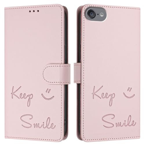 JZ Fall Kunstleder Flip Cover Wallet [Keep Smile][Handgelenk-Nackenriemen][Kartenhalter] Für iPod Touch 7/6/5 Fall - Pink