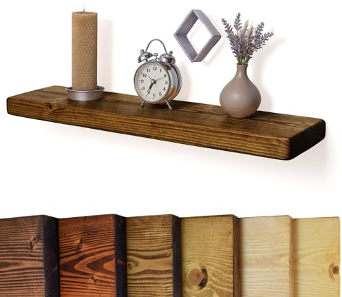 Chill House Flat Rustic Floating Shelf 12x2 inches, 180cm long - Tudor Oak Finish Reclaimed Wood Floating Shelves for Wall Decor, Rustic Wooden Shelves for Bedroom, Living Room, Kitchen, or Bathroom