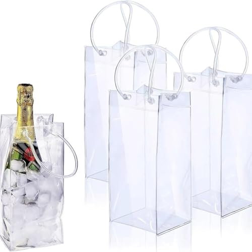 3er-Pack Weinkühler Manschetten - Portable, Faltbare, Transparente PVC-Flaschenkühler - ideal für Moët-Champagner, Veuve Clicquot-Champagner und Weinkühler-Bedürfnisse.