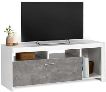 IDMarket - Mobile TV 110 cm Malo bianco e armadio effetto cemento