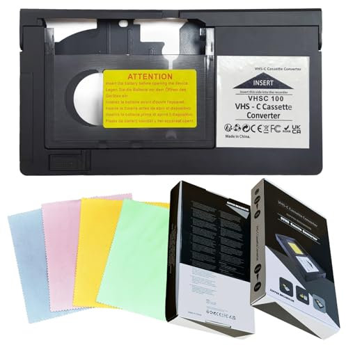 VHS-C Cassette Adapter Compatible with VHS-C SVHS Camcorders Motorized VHS Cassette Converter Not Compatible with 8mm / MiniDV / Hi8 with 4 Pcs Lens Clean Cloth