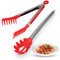 Spaghetti-Löffel und Nudelzange, antihaftbeschichtet, 33 cm, Silikon-Spaghetti-Gabel und 24 cm Edelstahl-Griff, Spaghetti-Zange, Lebensmittel-Clip für Spaghetti-Nudeln, 2 Stück