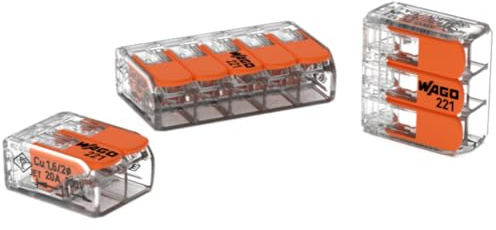 Wago, 50er-Pack Hebelklemmen Serie 221 für schnelle und sichere elektrische Verbindungen, kompatibel mit starren/halbstarren/flexiblen Drähten 0,14 – 4 mm², Spannung 450 V, Strom 32 A