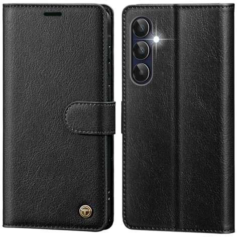 CASBST Handyhülle für Samsung Galaxy S25 Hülle, Hochwertig Leder Schutzhülle Klappbar für Samsung S25 Flip Case mit Kartenfach Ständer Magnet Handytasche mit RFID für Galaxy S25 Klapphülle Schwarz