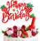 Strawberry Thema Kuchen Deko mit Happy Birthday Tortendeko und Geburtstagskerzen Zahl 1 für 1.Geburtstag Mädchen Junge Kinder Geburtstagsfeier