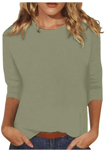 T Shirts Women Tops Summer Short Sleeve 3/4 Length Sleeve Womens Tops Casual Loose Fit Crewneck T Shirts Cute Solid Three Quarter Length Tunic Tops Women Long Sleeve Base Layer (Green M)