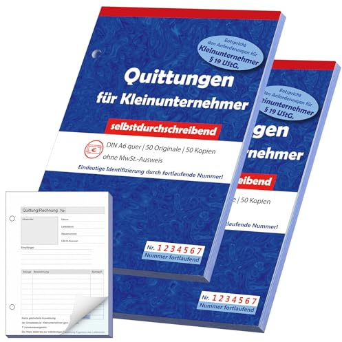 Nezyo A6 Quittungsblock mit Durchschlag Durchschreibende Quittungsblock für Kleinunternehmer 2 x 50 Blatt Gelocht für Kleinunternehmer Vereine Selbständige(2 Stück, Vertikal)