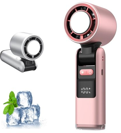 Eclipto Portable Handheld Turbo Fan, Handheld Turbo Fan with Ice Cooler, 4000mAh Rechargeable Mini Fans, 100 Adjustable Speeds, Hand Fan for Travel/Outdoor/Concerts/Lash (Pink)