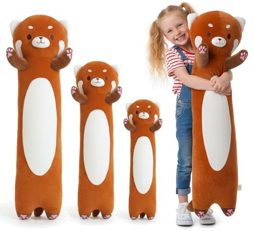 Kekeso Langes Roter Panda Kuscheltier, 110cm Weiches Panda Stofftier für Kinder & Erwachsene, Süßes Kuschelkissen fürs Bett, Geschenk zu Weihnachten, Geburtstag & Valentinstag