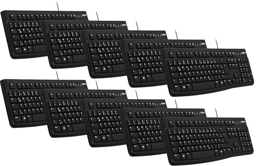 Logitech K120 Kabelgebundene Business Tastatur für Windows und Linux, USB-Anschluss, Leises Tippen, Robust, Spritzwassergeschützt, Tastaturaufsteller, QWERTZ-Layout (Tastatur | 10er Pack)