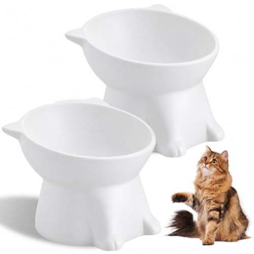 2 pièces Gamelle Chat Surélevée, Gamelle pour Chat, Bol Chat(Blanc)