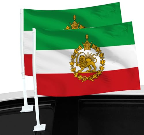 Iran Flagge Fürs Auto, 2 Stück Iran Löwe Flagge Fahne, Kleine Irans Löwen Autoflagge Mit Fahnenmast, Polyester, Für Limousinen LKW Fenster - 30X45 CM