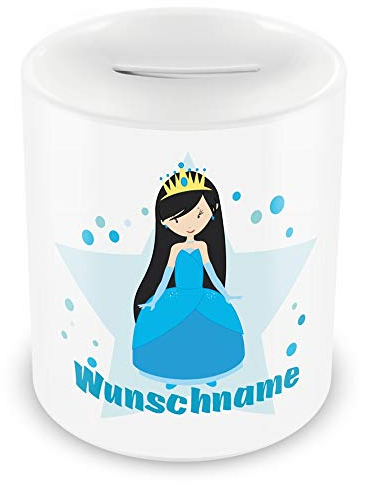 Samunshi® Kinder Spardose mit Namen und Eis-Prinzessin als Motiv für Kinder - Jungen und Mädchen Sparschwein weiß