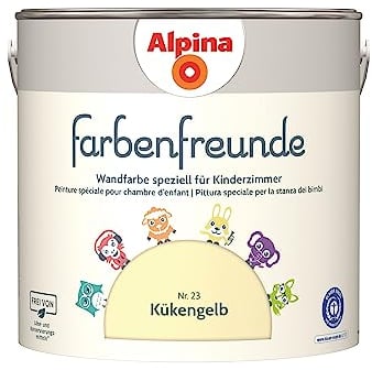 Alpina Farbenfreunde – Nr. 23 Kükengelb – Wandfarben speziell für Kinderzimmer – frei von konservierungs- und lösemittelfrei – für ein gesundes und behagliches Raumklima – 2,5L