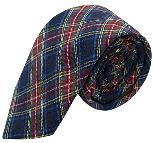 King & Priory Traditional Navy Blue Tartan Tie, Check, Plaid