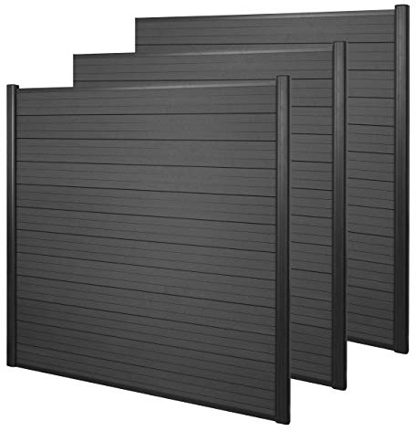 Mendler WPC-Sichtschutz Sarthe, Windschutz Zaun, Alu-Pfosten 3er Set, 5,6m - anthrazit